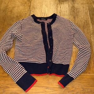 Navy and Red Women's Cardigan Sweater
